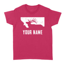 Load image into Gallery viewer, Montana Elk Hunting Custom Name Shirt Bull Elk MT State Shape Standard Women&#39;s T-shirt FSD1808D05