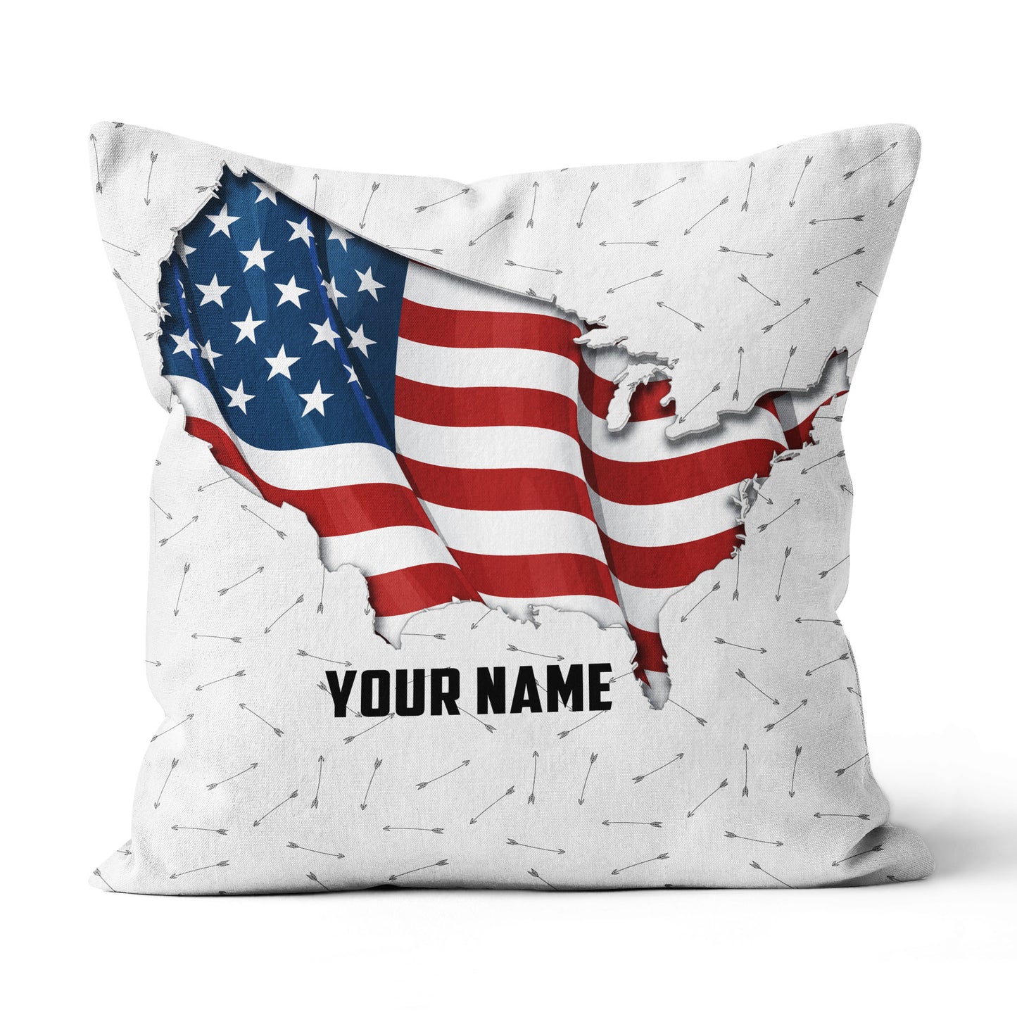 Personalized Patriotic American Flag Archery Arrows Pattern Throw Pillow TDM0797