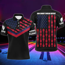 Load image into Gallery viewer, Patriotic Polo Bowling Shirt for Men Bowlers, Personalized American Flag Cool Bowling Jersey NBP32
