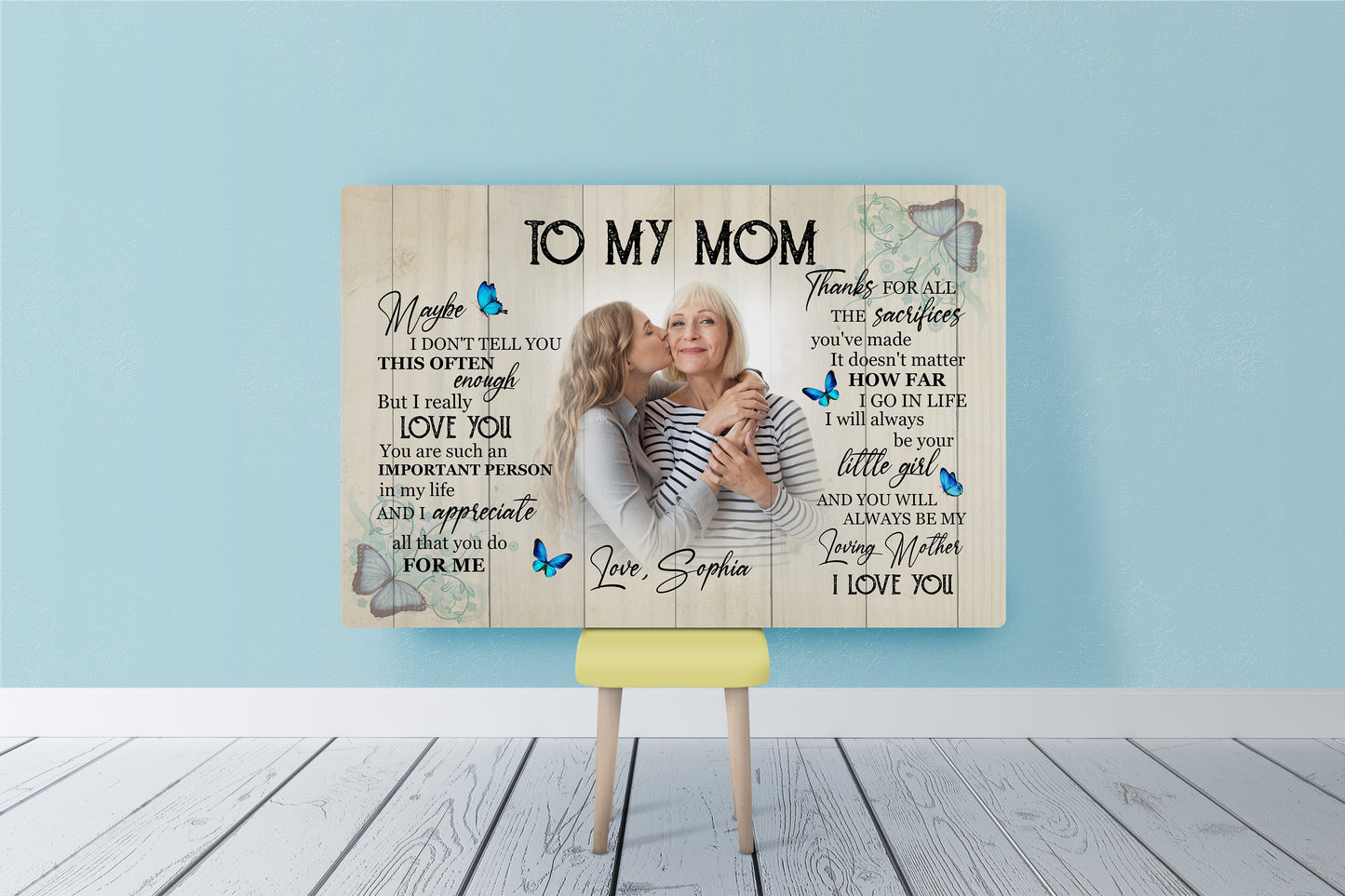 Personalized Mom Canvas - To My Mom Mother's Day Butterfly Gift, I Love You Mom Birthday Christmas| N2457
