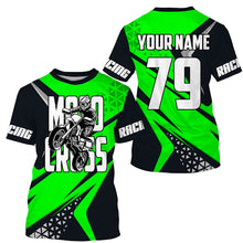 Load image into Gallery viewer, MX racing jersey green custom number Motocross kid adult UPF30+ off-road dirt bike shirt extreme PDT283