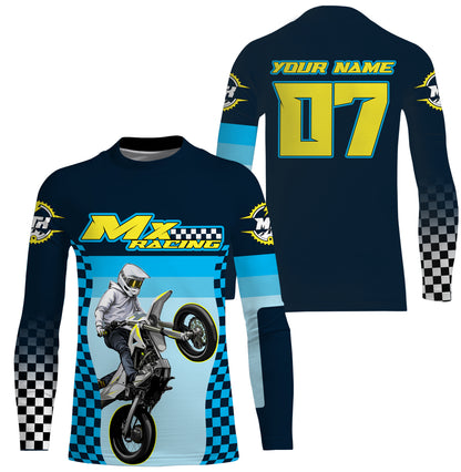 Kid adult youth Motocross jersey custom blue flag racing UPF30+ off-road biker riding motorcycle PDT117
