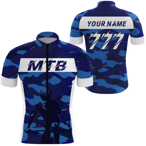 Custom Mens MTB Cycling Jersey Blue Camo Mountain Bike Bicycling Downhill Racing Shirt| NMS817