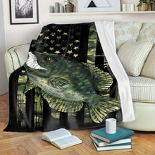 Load image into Gallery viewer, Crappie fishing American flag camo black angry crappie fish ChipteeAmz's art custom throw fleece blanket AT050
