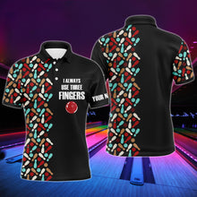 Load image into Gallery viewer, Funny Men Polo Bowling Shirt Personalized Short Sleeve Polo for Men Bowlers Aways Use Three Fingers NBP57