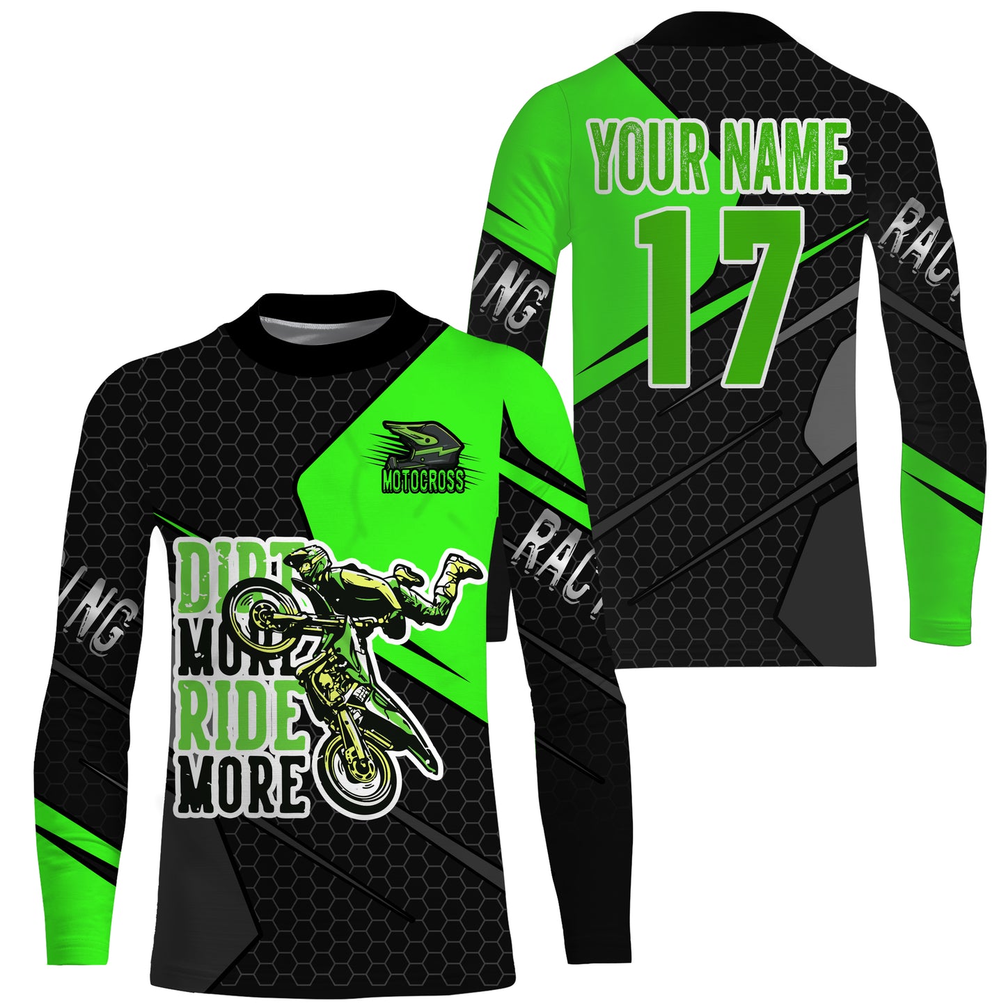 MX custom green adult&kid jersey UPF30+ Dirt More Ride More biker off-road motorcycle racewear PDT51