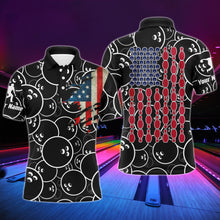 Load image into Gallery viewer, Custom American Flag Men Polo Bowling Shirt Black USA Bowling Short Sleeve Polo Men Bowlers NBP01