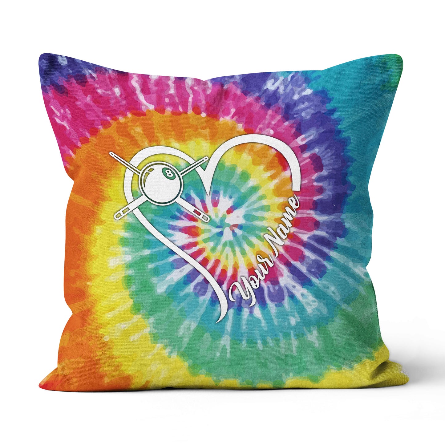 Personalized Billiards Heart Colorful Tie Dye Full Printing Throw Pillow TDM0760
