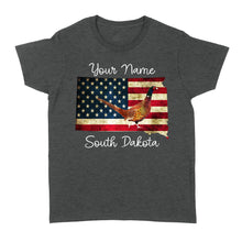 Load image into Gallery viewer, Pheasant hunting shirt South Dakota American Flag bird hunter custom name T-shirt - FSD1162