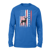 Load image into Gallery viewer, American flag deer hunting custom name shirt, personalized deer hunting apparel Long Sleeve- NQS1206