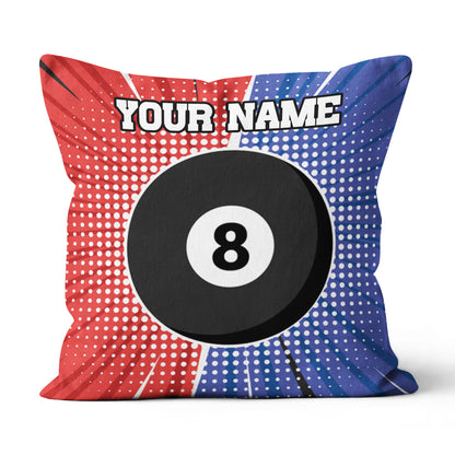 Personalized Blue Red 8 Ball Billiard Pillow Custom Pool Billiards Gifts VHM0841