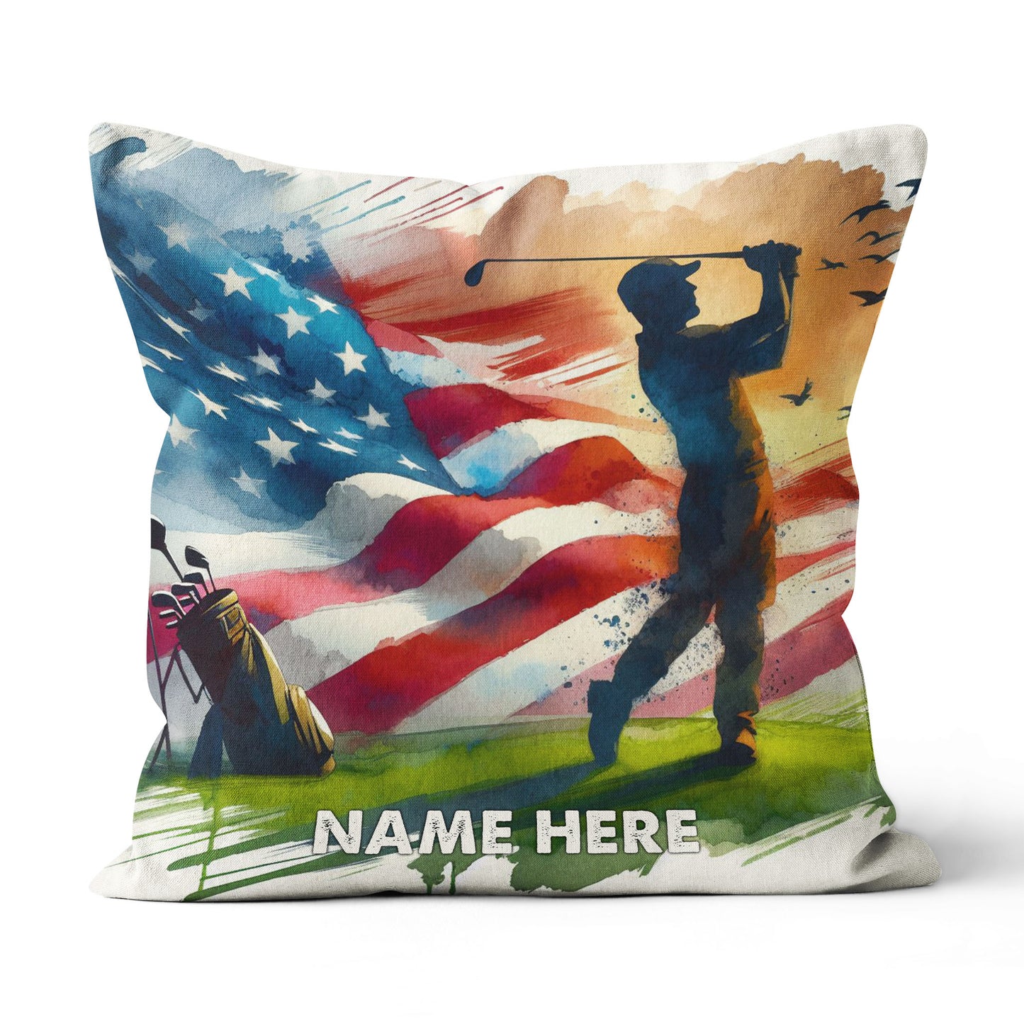 Watercolor Usa Flag Custom Golf Pillow Personalized Patriotic Golf Gifts LDT1176