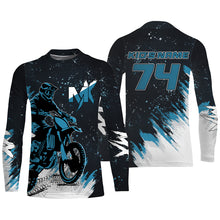 Load image into Gallery viewer, Blue customizable youth MX jersey UPF30+ dirt bike men women kid off-road racing motorcycle shirt PDT59