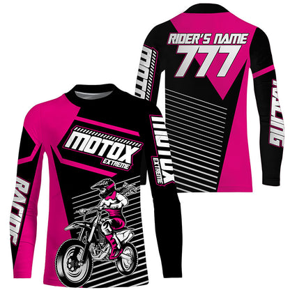 Girls Women Personalized MotoX Jersey UPF30+ Pink Dirt Bike Racing Motocross Off-Road Shirt NMS1221