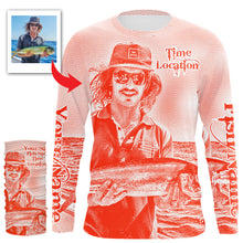 Load image into Gallery viewer, Fishing Shirt Custom Name, Image, Time, Location 3D UV protection Shirts UPF 30+ Fishing gift| Red - TMTS050
