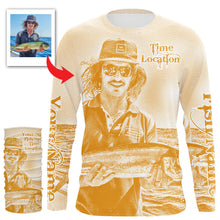 Load image into Gallery viewer, Fishing Shirt Custom Name, Image, Time, Location 3D UV protection Shirts UPF 30+ Fishing gift| Orange - TMTS050
