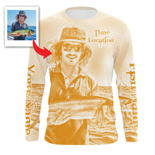 Load image into Gallery viewer, Fishing Shirt Custom Name, Image, Time, Location 3D UV protection Shirts UPF 30+ Fishing gift| Orange - TMTS050