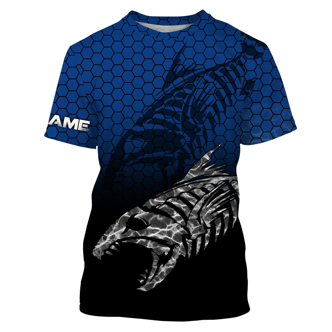 Fish Skeleton Custom Name Performance Fishing UV Protection Long Sleeve Shirt TTN42