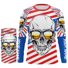 Load image into Gallery viewer, American Flag Skull Fishing Custom UV Long Sleeve Performance Fishing Shirts, Gift for Fisherman TTN89