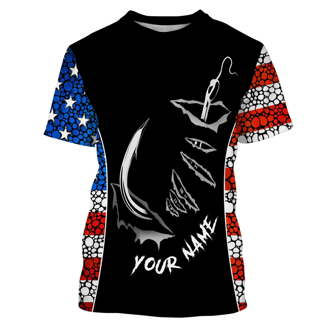 American Flag 3D Fish hook Customize UV Protection Long sleeve performance Patriot Fishing Shirts TTN50