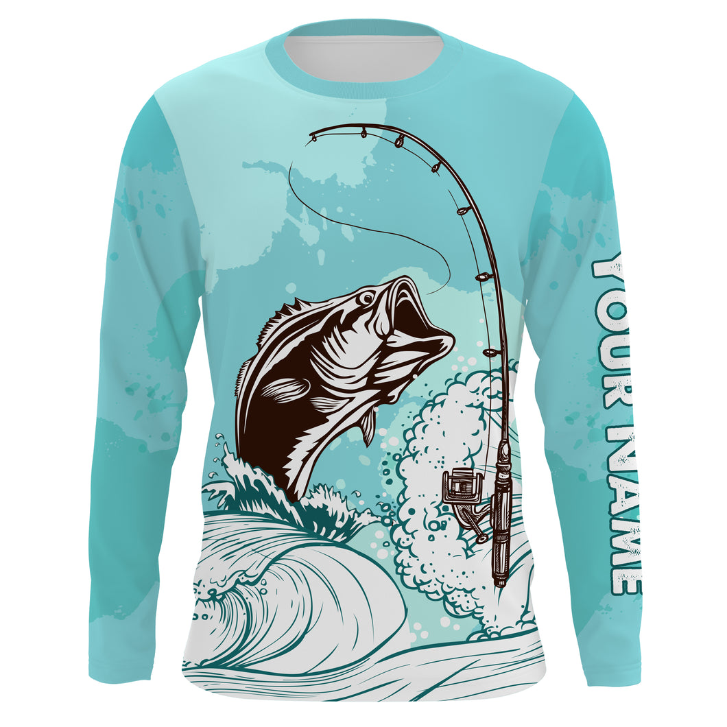 Bass Fishing Custom Long sleeve performance Fishing Shirts, Bass Fishing jerseys | sky blue - TTN32