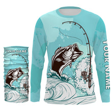Load image into Gallery viewer, Bass Fishing Custom Long sleeve performance Fishing Shirts, Bass Fishing jerseys | sky blue - TTN32