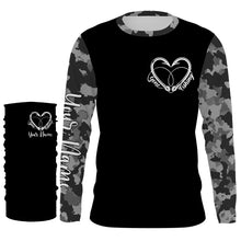 Load image into Gallery viewer, Gone Fishing Heart Fish Hook Gray Camo Performance Fishing Shirts UV Protection TTN34