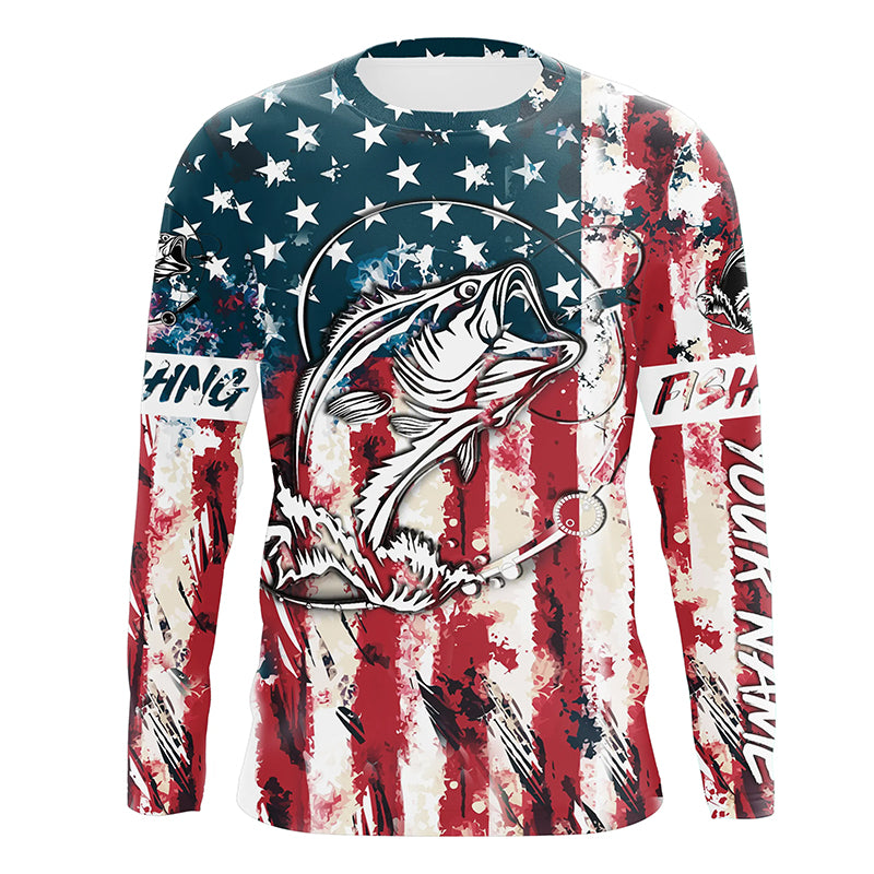Beautiful America flag bass fishing tattoo UV protection personalized shirts