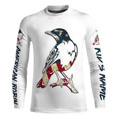 American Robin bird with flag shirt personalized gift for birdwatcher A9