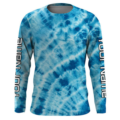 Personalized blue tie dye Long sleeve performance Fishing Shirts, Fishing gifts for Fisherman IPHW3581