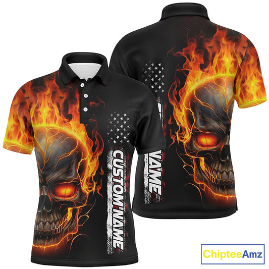 Flame Skull Custom Bowling Polo Shirts For Men And Women,  American Bowling Team Jerseys IPHW5275