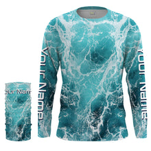 Load image into Gallery viewer, Custom Saltwater Long Sleeve performance Fishing Shirts, blue Sea wave camo Fishing jerseys IPHW1327