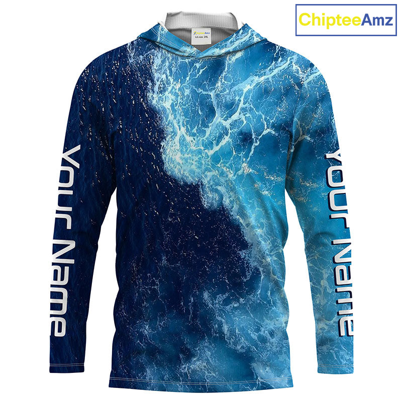 Beautiful Custom Saltwater Long sleeve Fishing Shirts UV Protection, Sea wave camo Fishing Shirts - IPHW1331