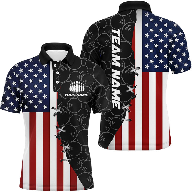 Us Flag Custom Bowling Team Shirts For Men And Women Bowling Ball Pattern Patriotic Gifts  IPHW5479