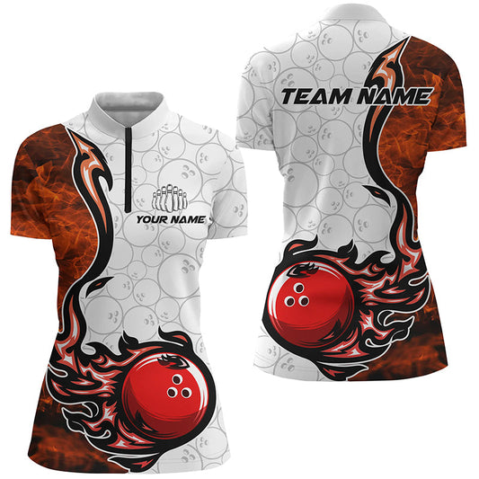 Custom Flame Bowling Shirts For Women Bowling Ball Pattern Bowling Team Jerseys For Bowlers IPHW5495