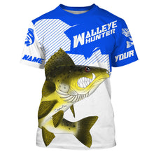 Load image into Gallery viewer, Angry Walleye Custom Long sleeve performance Fishing Shirts, Walleye hunter Fishing jerseys | blue IPHW3361