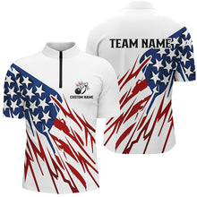 Load image into Gallery viewer, Custom American Flag Unisex Bowling Team Shirts, Patriotic Bowling Polo / Quarter-Zip Shirts IPHW6027