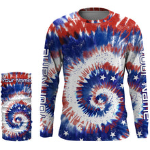 Load image into Gallery viewer, Custom Tie dye American Flag Fishing Shirts, USA Patriotic Fishing gifts UV Protection - IPHW1715