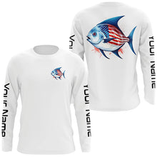 Load image into Gallery viewer, Pompano Fishing American Flag Custom Long Sleeve Fishing Shirts, Patriotic Fishing Jerseys IPHW4784