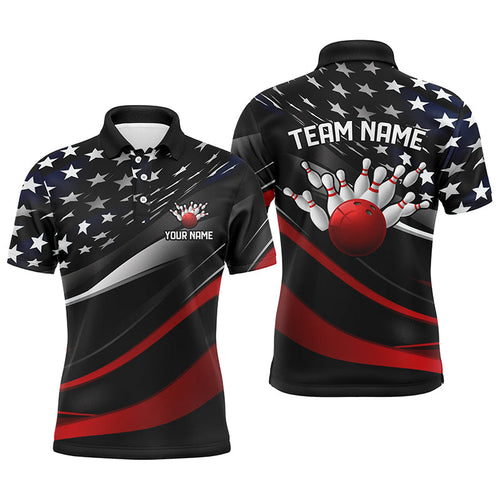 Custom American Flag Men'S Bowling Polo Shirts, Patriotic Bowling Team Bowling League Shirts IPHW5249