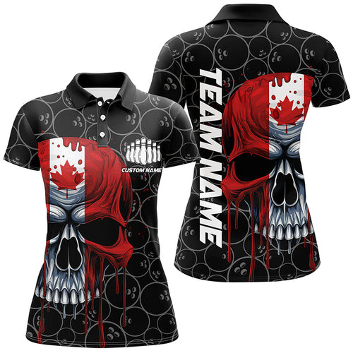 Canadian Flag Skull Bowling Team Polo Shirts Women'S Bowling Jerseys, Bowling League Shirts IPHW5260
