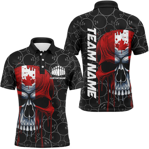 Canadian Flag Skull Bowling Team Polo Shirts, Canada Men'S Bowling Jerseys, Bowling League Shirts IPHW5260