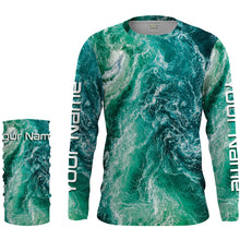 Load image into Gallery viewer, Custom Saltwater Long sleeve Fishing Shirts UV Protection, Sea wave camo Fishing Shirts - IPHW1475