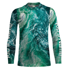 Load image into Gallery viewer, Custom Saltwater Long sleeve Fishing Shirts UV Protection, Sea wave camo Fishing Shirts - IPHW1475