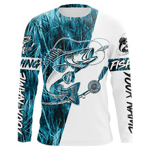 Load image into Gallery viewer, Walleye Fishing Tattoo Blue Camo Custom Long Sleeve Shirts, Walleye Tournament Fishing Jerseys IPHW6128