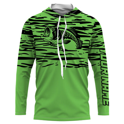 Largemouth bass fishing green color Custom Name All Over Printed UV Protection performance Fishing Shirts For Adult and Kid NQS2876