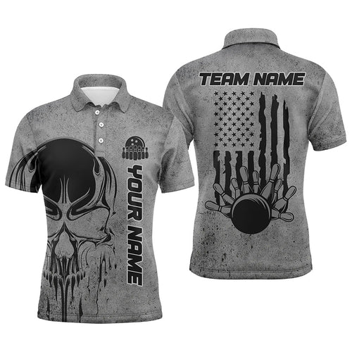 Personalized Skull Bowling Shirt For Men Custom Team Name American Flag Bowler Jersey Polo Shirt IPHW5324
