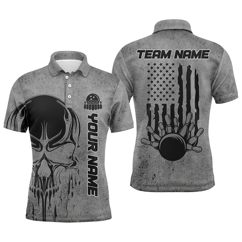 Personalized Skull Bowling Shirt For Men Custom Team Name American Flag Bowler Jersey Polo Shirt IPHW5324