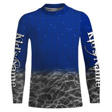Load image into Gallery viewer, Custom Blue Fishing camo Long Sleeve performance Fishing Shirts, UV Protection Fishing apparel - IPHW1515