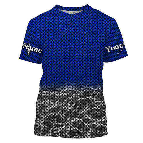 Custom Blue Fishing camo Long Sleeve performance Fishing Shirts, UV Protection Fishing apparel - IPHW1515